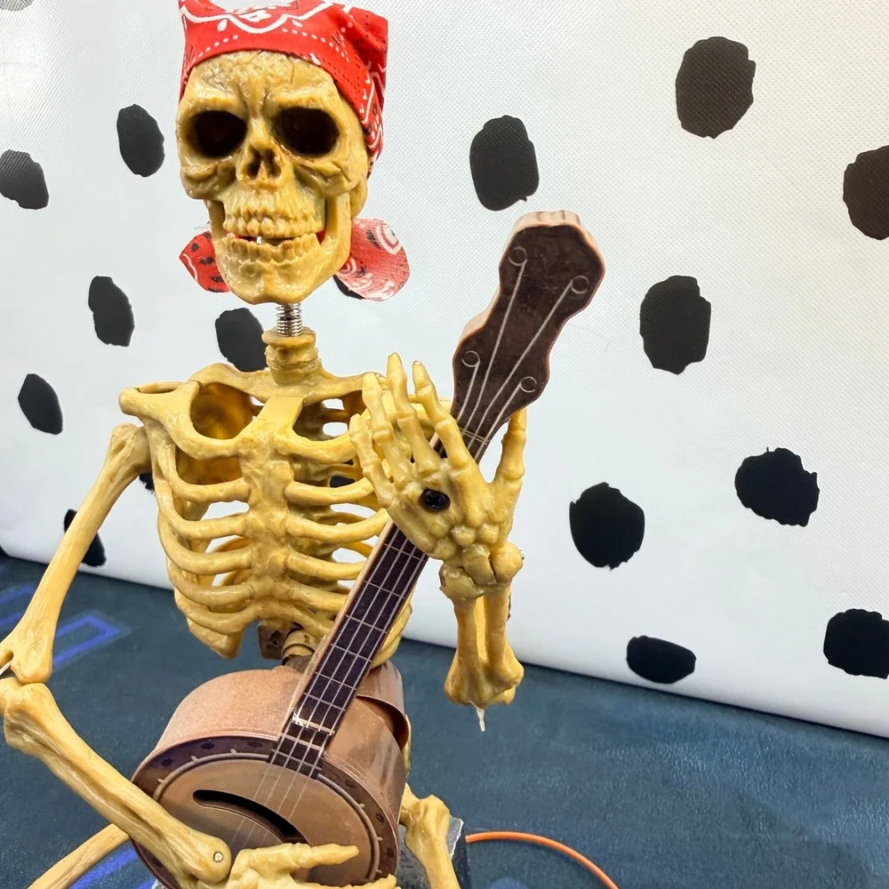Magic Power Co Banjo Skeleton Halloween Decor Tan Animated Tombstone Prop 12